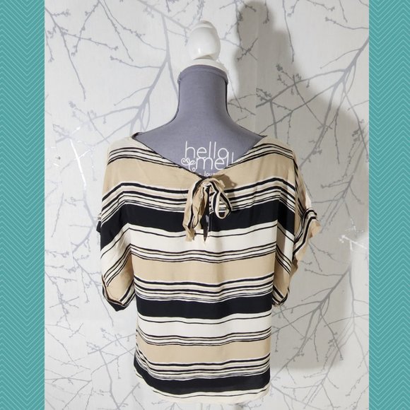 Zara Beige & Black Striped Boat Neck Blouse - Picture 3 of 4